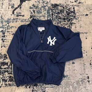 Navy Blue Pullover Lightweight Jacket with White Yankee Logo